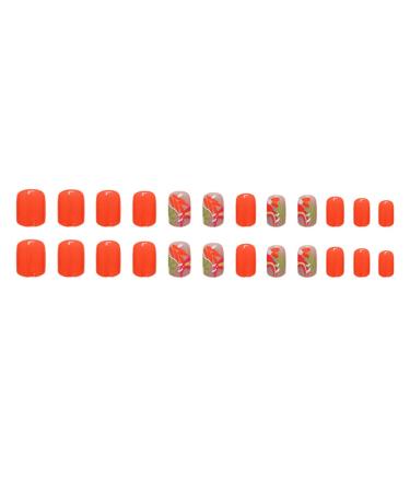 Shop 24Pcs Orange Press On Nails - Short Square Glossy Fake Nails with Colorful Flower Design | Full Cover Acrylic Nail Art Kit for Women & Men - Buy Online on GoSupps.com