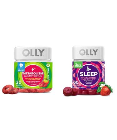 OLLY Metabolism & Sleep Gummy Rings and Strawberry Gummies Bundle - 30 & 60 Count