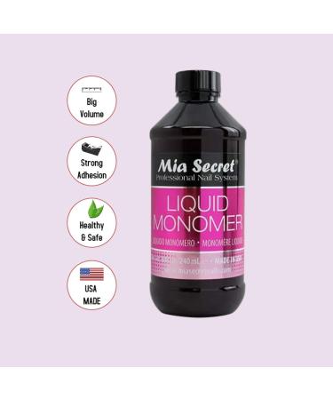 Mia Secret 8 Oz Acrylic Liquid Monomer with White Dappen Dish - MMA Free, Strong Adhesion, Non-Yellowing Formula for All Ages - Buy Online on GoSupps.com