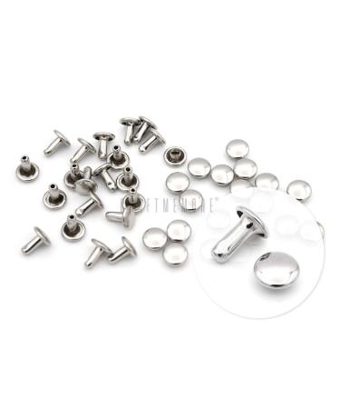 CRAFTMEMORE 100 Sets Double Cap Rivets Leather Rivet Tubular Metal Rapid Rivet Studs for Leather Craft VTDC (5 mm Cap  Silver) 5 mm Cap Silver