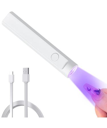 Funfe Mini UV Light for Gel Nails - Portable Mini Nail Lamp,3W Handheld UV Light for Nails Pen Shape Nail Dryer 2 Models Professional Led Light for Resin Curing With Type C for Nail Home Salon (White)
