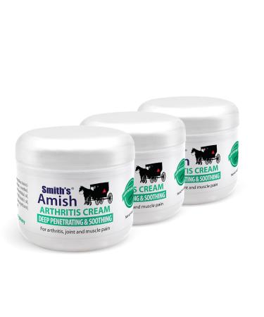 SMITH'S AMISH Arthritis Soothing Cream 3 Pack (Three 4 oz Jars) with Arnica Tea Tree Eucalyptus Peppermint and Rosemary