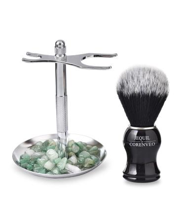 Men's Shaving Brush Set with Aventurine Decorated Stand - Style 2 | High-Quality Shaving Brush - Buy Online on GoSupps.com