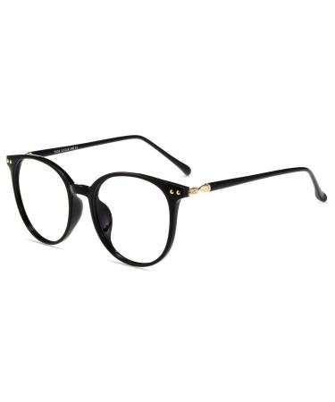 Firmoo Blue Light Blocking Computer Glasses Round Eyewear Anti Blue Light Lens Eye Strain Reduce Headache Black 0.0x