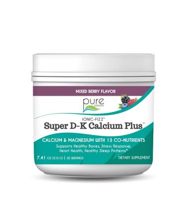 Ionic Fizz Super D-K Calcium Plus by Pure Essence - with Extra Magnesium Vitamin D3 Vitamin K2 for Strong Bones and Stress Support - Mixed Berry - 7.41oz