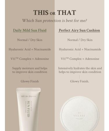  VILLAGE 11 FACTORY DAILY MILD SUN FLUID 50+ PA++++ (50ml) Korean Skin Care - Liquid and Light Sun Cream - Protects Against UV Radiation - Brightens the Complexion - Moisturises - Anti-Ageing - Buy Online on GoSupps.com