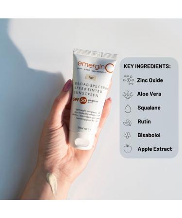 emerginC Broad Spectrum SPF 50 Tinted Mineral Sunscreen for Face (Fair) - Mineral Based Tinted SPF & Moisturizer with UVA/UVB Protection - Lightweight Non-Greasy - With Aloe Vera & Zinc Oxide (2 oz) - Buy Online on GoSupps.com