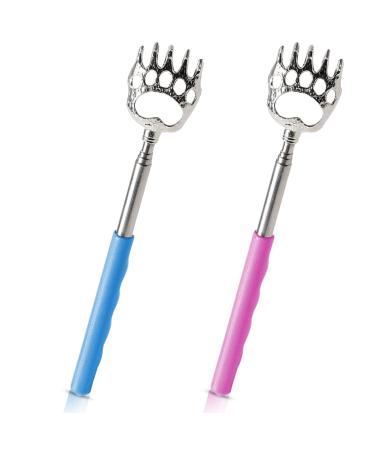 ROXNVM back scratch 2 pieces of back scratches stainless steel bear claw scratch -hand back scratches portable scratch massage device with rubber hand in blue pink color