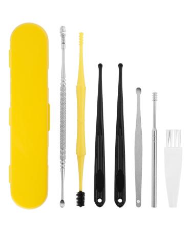 Dznils Earwax Removal Kit Portable 7-in-1 Ear Cleaning Kit w/Storage Box Cleaning Brush Silicone Massaging Spiral Earwax Remover Stainless Steel & Plastic Ear Pick Kit for Home Travel Double End Spoon Ear Cover 7 Pieces