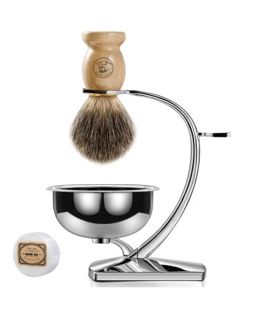 ACRIMAX Luxury Shaving Kit 4 In 1 for Men Synthetic Badger Shaving Brush Durable Shaving Razor Brush Stand and Stainless Steel Soap Bowl with Soap, Gifts for Gentlemen Father Husband Men Shaving Brush Set 4 in1