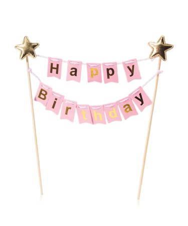 Happy Birthday Cake Cupcake Topper 7.8 Inch Cake Flag Banner For Boy Girl Kid Birthday Baby Shower Party Baking Decoration Supplies Pink