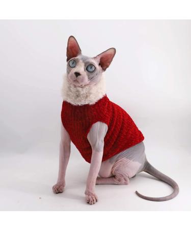 Winter Warm Faux Fur Sweater for Sphynx Cats, High Collar Coat & Pajamas Apparel - X-Large Size, Christmas Wine - Buy Online on GoSupps.com