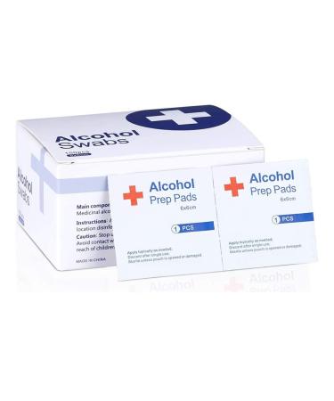 Alcohol Prep Pads, 75% Alcohol Cotton Slices, 100 Pcs Alcohol Gauze Pads Individually Wrapped Swap Pad Wet Wipe, 6 x 6cm/2.36in x 2.36in