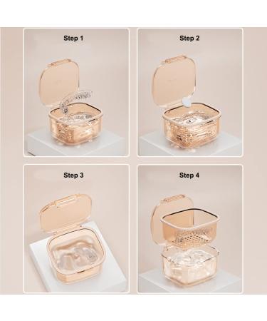 Denture & Retainer Case with Strainer Basket - Cute Storage & Cleaning Container for Travel - Apricot - Buy Online on GoSupps.com