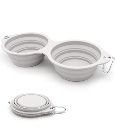 SLSON Collapsible Dog Bowls,Integrated Molding Dog Double Bowl No Plastic Rim 2 in 1 Foldable Pet Food & Water Bowl Cat Feeder Dish for Walking,Hiking,Camping Cold Grey