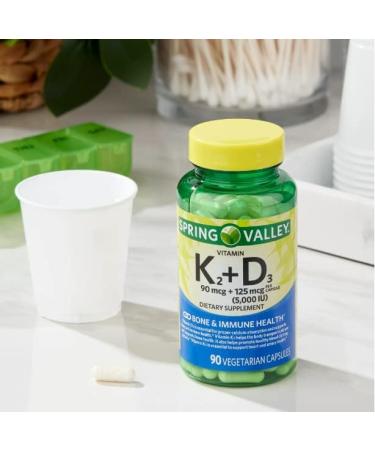 Spring Valley Vitamin K2 + D3 (90mcg + 125mcg) Vegetarian Capsules with Pills Organizer and Me Gustas Sticker - 90 Count - Buy Online on GoSupps.com