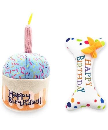 Pet Dog Birthday Cake & Birthday Bone Squeaky Soft Plush Toy - Celebrate Your Dog's Happy Birthday