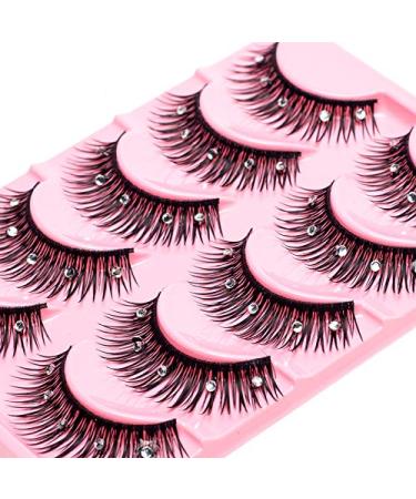 ICYCHEER 5 Pairs Shiny Rhinestone False Eyelashes Thick Long Cross Stage Fake Eyelashes Charming Sexy Ladies Styles Party Stage Dance (817-5D) 5 Pair (Pack of 1)