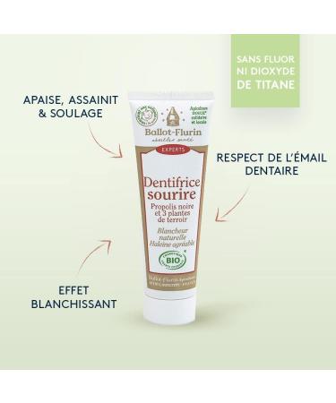 Ballot-Flurin - Smile Toothpaste - Natural whiteness Anti-stain - Respects tooth enamel - with organic black propolis - Suitable for children - Made in France - 50ml tube - Buy Online on GoSupps.com