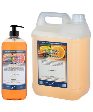 Claudius Showergel Sweet Orange & Cedarwood 5 liters + 1 liter with pump transparent
