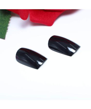 Shop Tseenyi Pure Black Long Square Head Artificial Nails - 24 Shiny Coffin Full Cover False Nails for Women & Girls - International Shipping Available - Buy Online on GoSupps.com