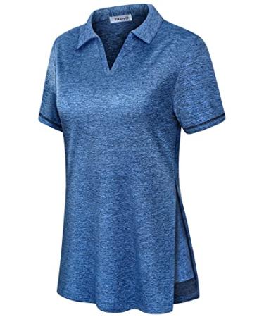Vldnery Women's Golf Shirts Short Sleeve v Neck Loose Fit Plain Workout Tennis Polo T-Shirts XX-Large Blue