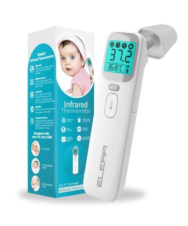 Elera fever thermometer ear fever thermometer contactless with four measurement modes and four -color temperature display allotment thermometer baby with 1 second measurement time and 40 memory functions with gray cap - Buy Online on GoSupps.com