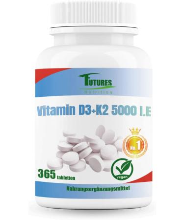Future Nutrition 5000 I.E Vitamin D3 K2 - Vegan High Bioavailability 1 Tablet Every 5 Days 365 Tablets - Laboratory Tested Purity - Buy Online on GoSupps.com