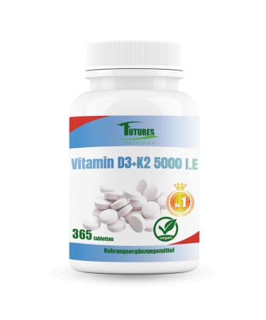 Future Nutrition 5000 I.E Vitamin D3 K2 highly dose |Vegan |Best bioavailability with 99.7+% All-TransOnly 1 tablet every 5 days |Laboratory testing purity365 tablets 5000 I.E 365 pieces (1 Pack)