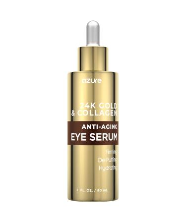 AZURE 24K Gold & Collagen Anti Aging Eye Serum - Firming De-Puffing & Hydrating | Reduces Wrinkles Fine Lines & Under Eye Bags | Minimize Signs of Aging | Made in Korea - 60mL