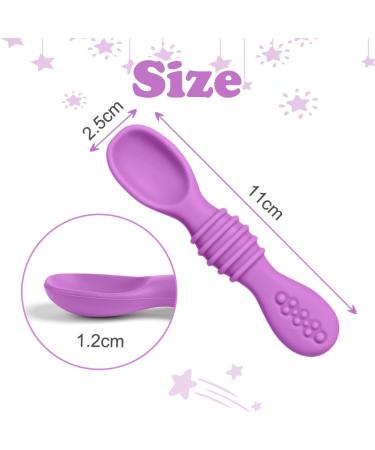 Vicloon Baby Fork and Spoon 4Pcs Set - Silicone Self Feeding Utensil for Infant Toddler - Easy Grip Soft Spoon Toddler Cutlery Kit - First Led Training Weaning - Blue/Pink/Purple/Green - Buy Online on GoSupps.com