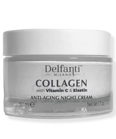 Delfanti-Milano COLLAGEN with VITAMIN C & ELASTIN Rejuvenating & Nourishing Anti-Aging Night Cream Face and Neck Moisturizer Made in Italy