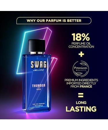 SWAG THUNDER Eau De Parfum Perfume for Man with Bergamot Sandalwood & Lily|Woody & Musky Premium Long Lasting Fragrance Scent 100m - Buy Online on GoSupps.com