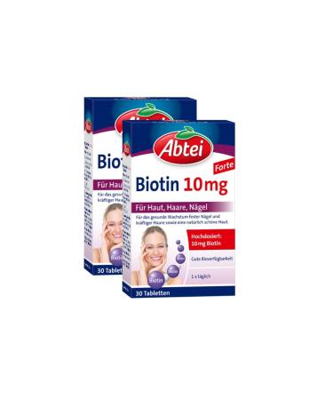Abbey biotin 10mg forte - high -dose biotin - for beautiful skin hair and nails - to prevent biotin deficiency - laboratory test - 30 tablets (pack with 2) 30 pieces (2 pack)