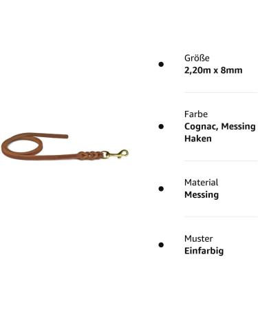Fat Leather Line - 2.20m x 8mm Cognac with Brass Hook | International Shipping Available - Buy Online on GoSupps.com