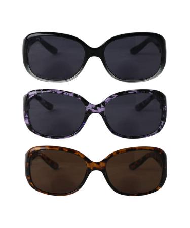 Hyyiyun Bifocal Sunglasses for Women,3 Pairs Vintage Outdoor UV Protection Reader Glasses 1 Purple&black /1 Yellow&black/ 1 Black 1.5 x