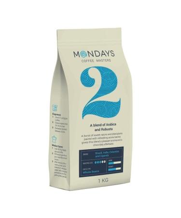 Lundi NR.2 coffee beans, Arabica and Robusta, mild roast, 1 kg