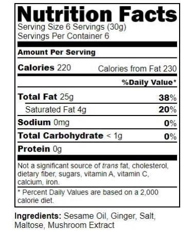 Ginger Infused Sesame Oil 180g - Cold Pressed Sesame Oil Infused With Ginger Julienne. - Buy Online on GoSupps.com