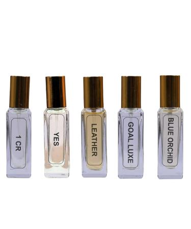 1Cr Yes Leather Goal Luxe Blue Orchid| Luxury Eau De Perfume| 5x20ML Set (100ML)| 35% Concentration Oil Perfume| Luxury Perfume For Mens| 8HR Long Lasting| Best Perfume Set