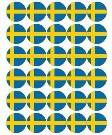 30 Sweden Swedish Flags Cupcake Toppers Edible Wafer Paper Fairy Cake Toppers Birthday Cake Decorations