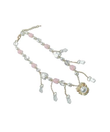 Oralgo's stylish necklace with art beads loop pendants collarbone chain adjustable length pearl necklace necklace with pearl pendant