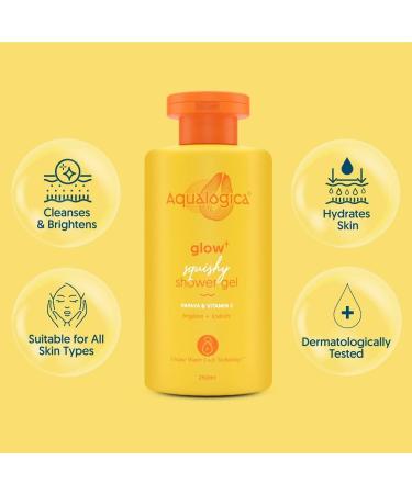 Aqua-logica Body Wash Glow plus Squishy Shower Gel | Papaya and Vitamin C | For Dry Oily Glowing and Hydrated Skin | For Men and Women 250ml. - Buy Online on GoSupps.com