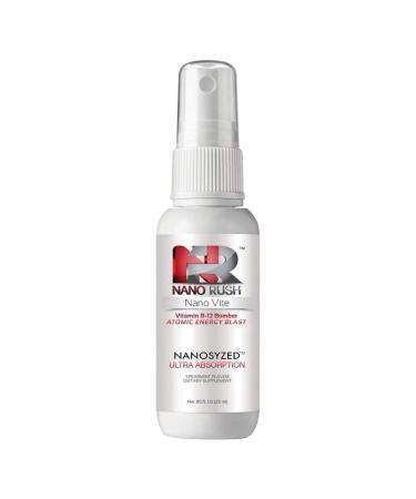 Nano Rush Vitamin B-12 Spray Atomic Energy Blast Nanosyzed for Ultra Absorption Cyanocobalamin B12 Supplement 1200 mcg 30 Servings