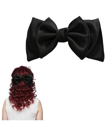 scicent Black Hair Bow Soft Satin Bow Hair Clips Silky Hair Bows for Women Non-Slip Bowknots Hair Scrunchies Elegant Big Bow Hair Clip Solid Color Hair Bows for Girls - 28118