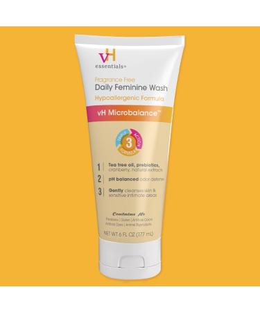 vH Essentials Daily Feminine Wash - Fragrance Free Hypoallergenic with Tea Tree Oil & Prebiotic - pH Balanced Intimate Care - 6 Fl Oz (Pack of 2) - Best for Vaginal Health & Odor Control - Buy Online on GoSupps.com
