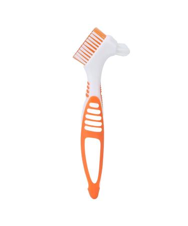 Premium Denture Cleaning Brush - Safe Plaque Removal Toothbrush for Partial Dentures - Robust Double Head Design - Orange - Buy Online on GoSupps.com