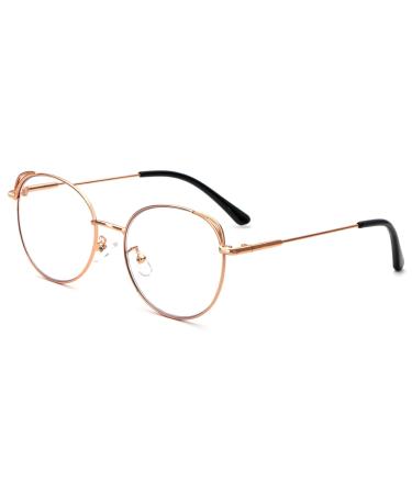 MMOWW blue light filter reading glasses women men round metal frame retro block blue light computer glasses fashion glasses rose gold 0.0 x