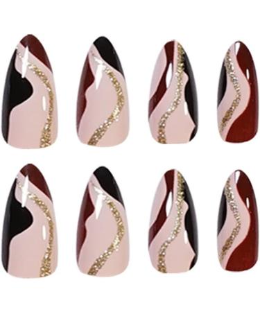 24pcs Short Oval False Nails - Enamel Style | Press on Stick on Removable Glue-on Full Cover Nails for Women Girls - Nail Art Accessories - Buy Online on GoSupps.com