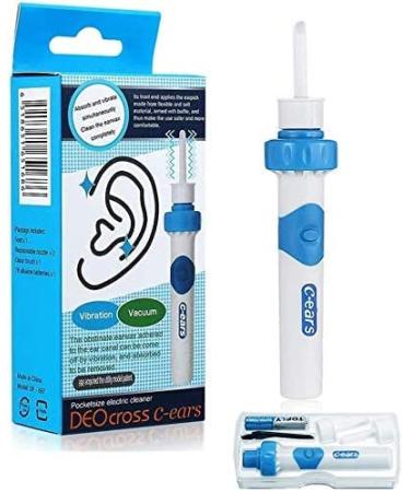 AUELEK Ear Wax Remover Electric Suction Q Grips Cleaners Safe Removal Tool with 1 Replacement Heads Gently Vibrating to Attract Earwax Easy Cleaning Cleaners Suitable for All Family blue
