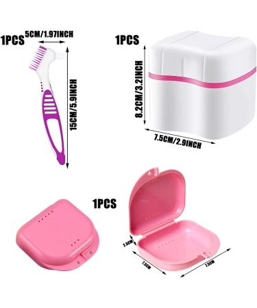 Buy Hongecb Denture Box & Prosthesis Container - Ideal for False Teeth Storage & Cleaning | Includes Sieve & Cleaner Brushes - Pink - Buy Online on GoSupps.com